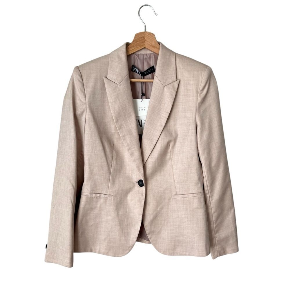 Zara Heathered Tailor Pocketed Button Up Relaxed Lined Blazer Size 4 NEW